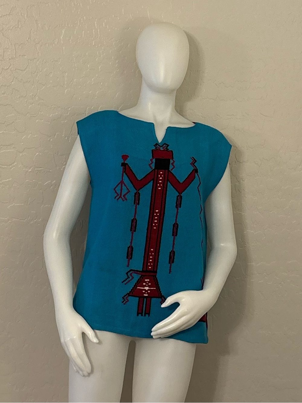 Vintage Handmade Native American Embroidered Female Yei Turquoise Top Size 6
